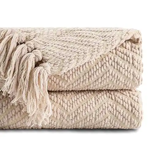Textured Soft Knitted Throw Blanket with Tassels, Warm & Cozy